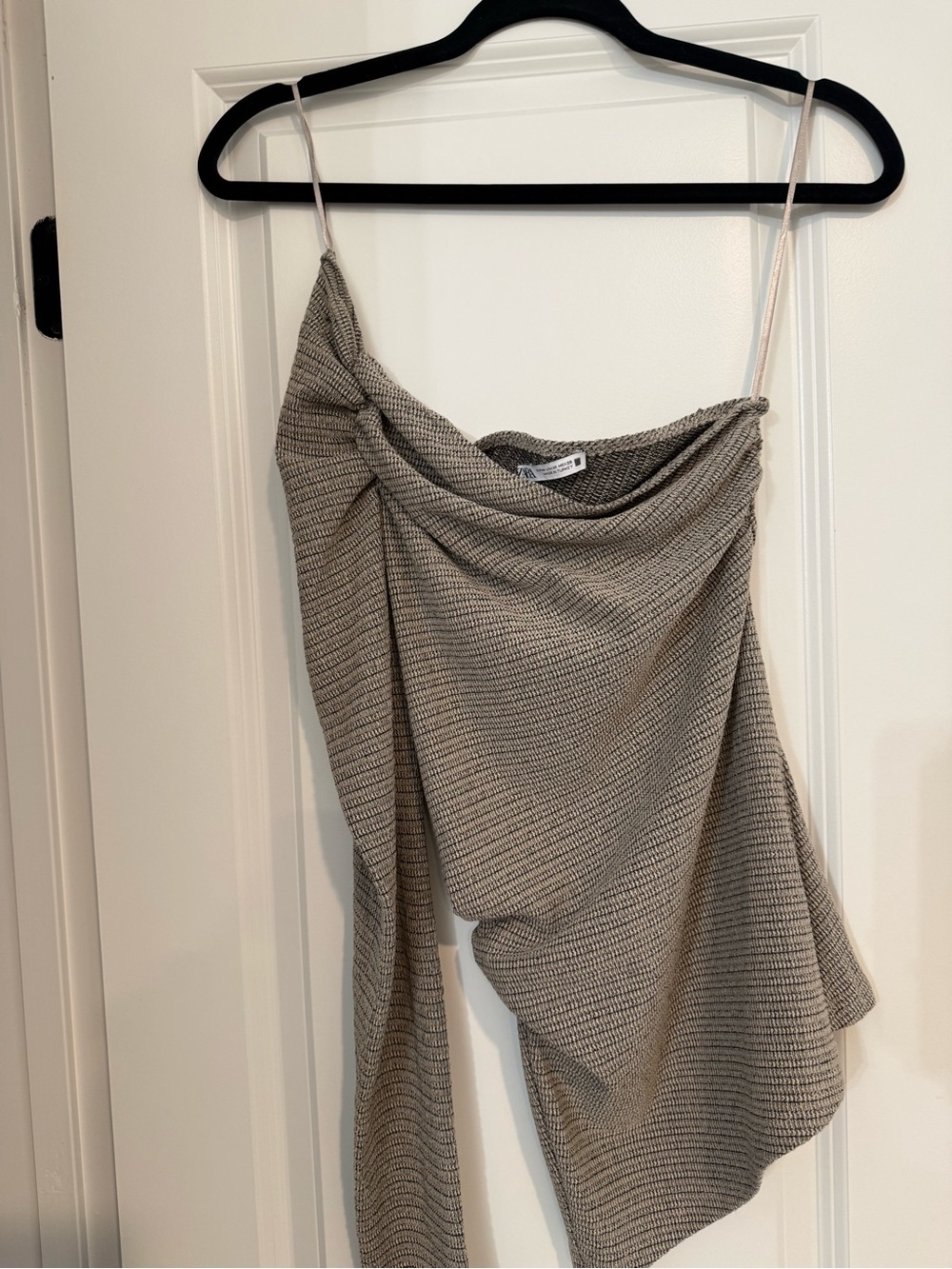 Zara Taupe Asymmetrical Draped one shoulder Top